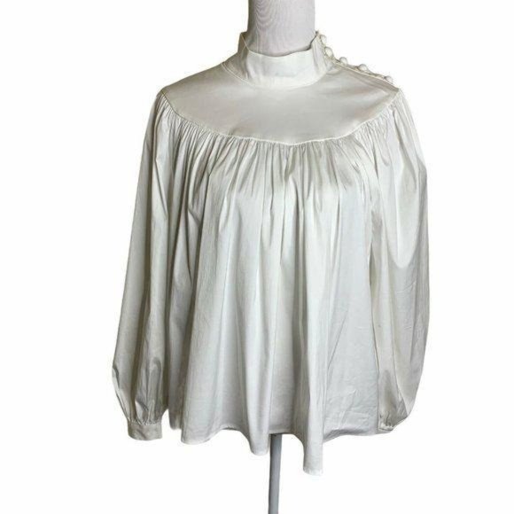 Ann Taylor Balloon Sleeve Mock Neck Peasant Blouse - Picture 1 of 10
